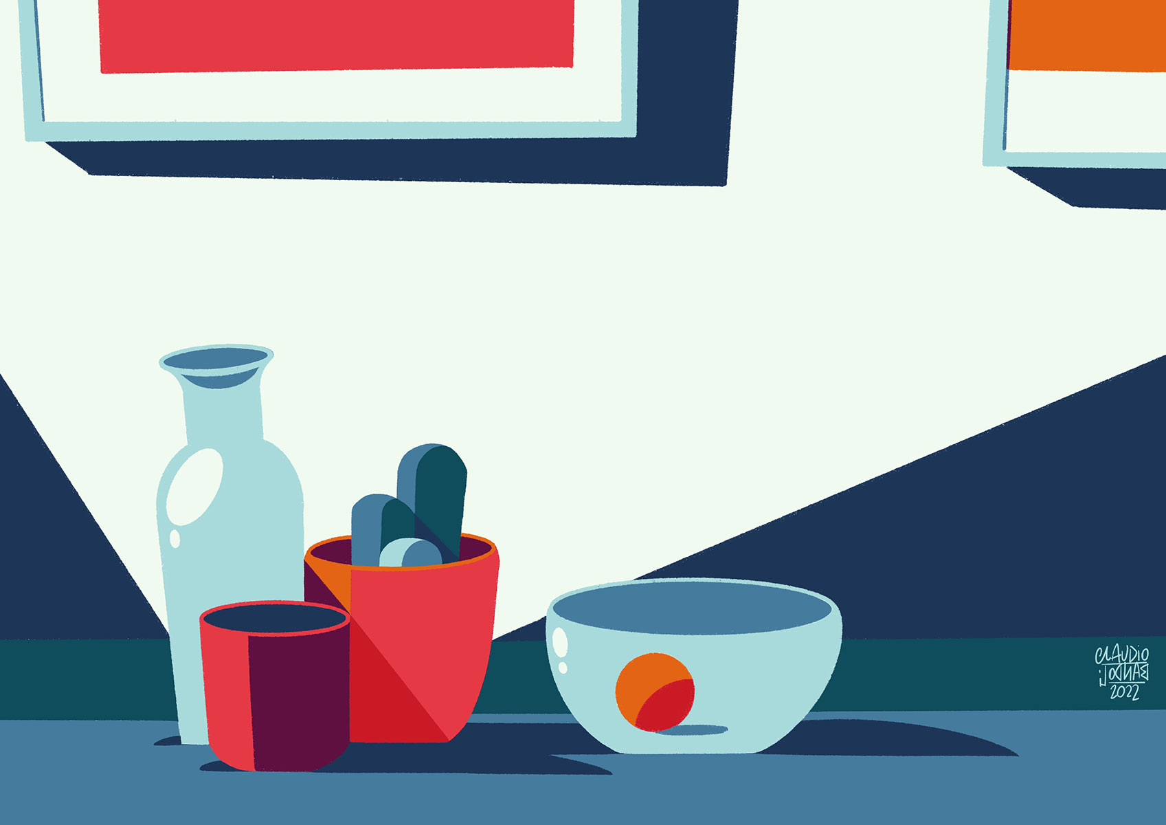 Still life with tangerine - Illustration by Claudio Bandoli