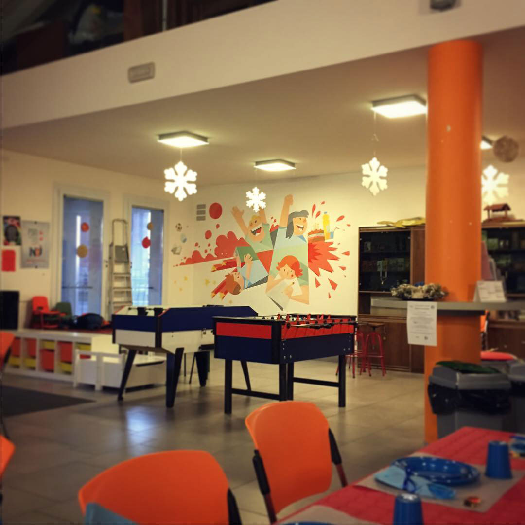 Games corner in oratory - Wallpainting by Claudio Bandoli