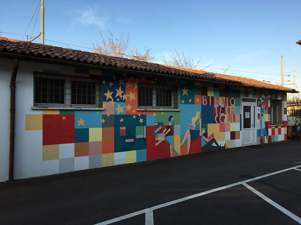 CGIL Treviso Library - Wallpainting by Claudio Bandoli