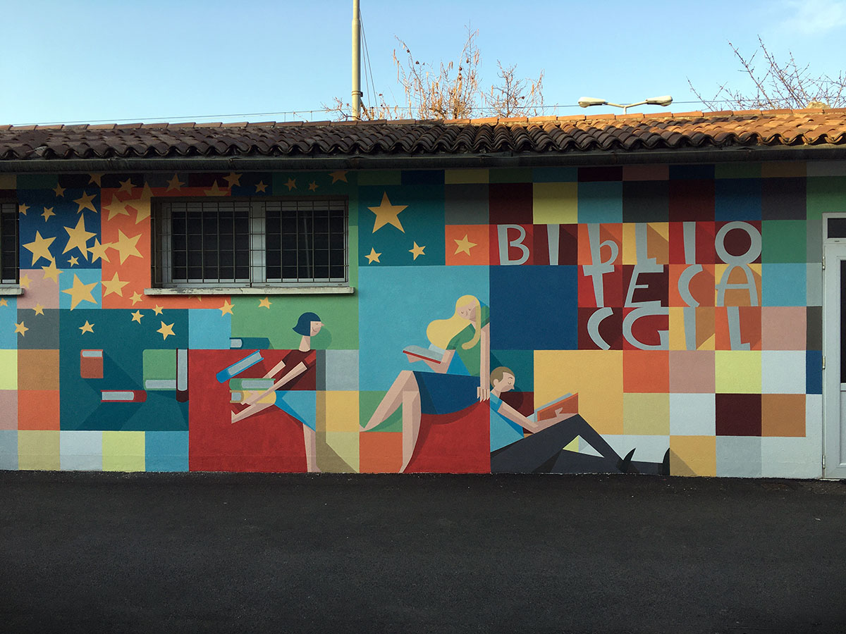 CGIL Treviso Library - Wallpainting by Claudio Bandoli
