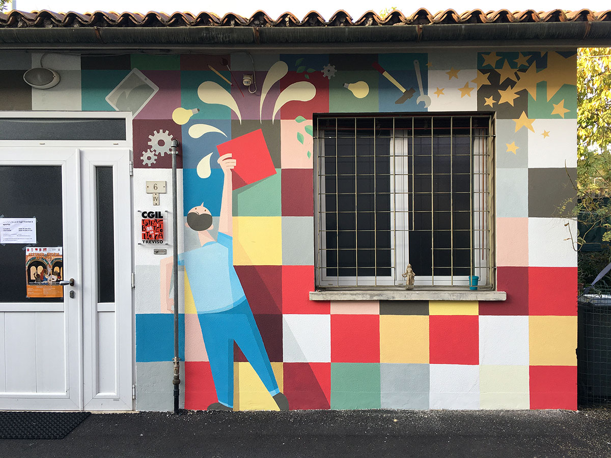 CGIL Treviso Library - Wallpainting by Claudio Bandoli